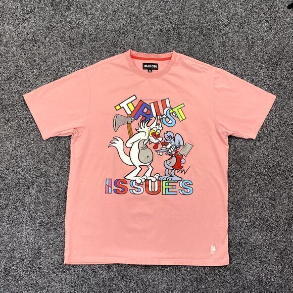MAKOBI Shirt "Trust Issues" Cat Mouse Embroidered Stretch Pink Mens Size XL - Picture 1 of 7